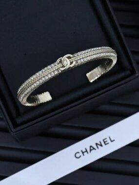 Chanel Double C full diamond snake bone open bracelet